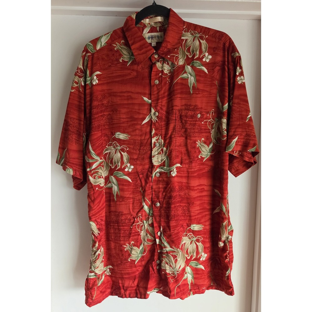 Campia Moda Shirt Men M Red Floral Short Sleeve Tropical Casual Retro Button-Up